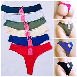 6 Pack Women's Cotton Thongs Sexy Lace Underwear Panties Seamless Panty Lingerie - Picture 1 of 11