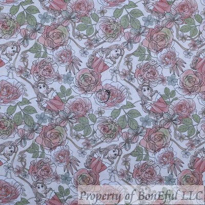 BonEful Fabric FQ Cotton Quilt VTG Princess Flower Girl Belle Beauty & the Beast - Image 1 of 4