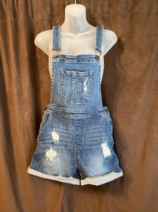 Francesca's Harper Damen mittlere Shorts Overalls Lätzchen Jeans blau Denim distressed - Bild 1 von 7