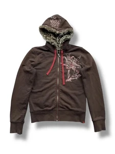 Y2K Hoodie With Faux Fur Hood Women's Size S - Picture 1 of 9