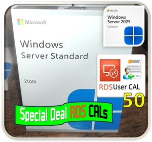 Windows Server 2025 Standard License with 50 RDS User CALs DEAL (Physical Box) - Picture 1 of 5