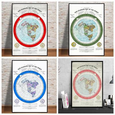 Earth Flat Map Poster Gleason's Standard Map Of The World 1892 Canvas Print Deco • 4.69$