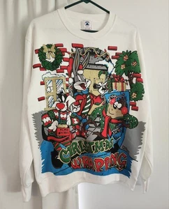 Felpa girocollo vintage 1994 Looney Tunes Natale Warner Bros - L - Foto 1 di 4