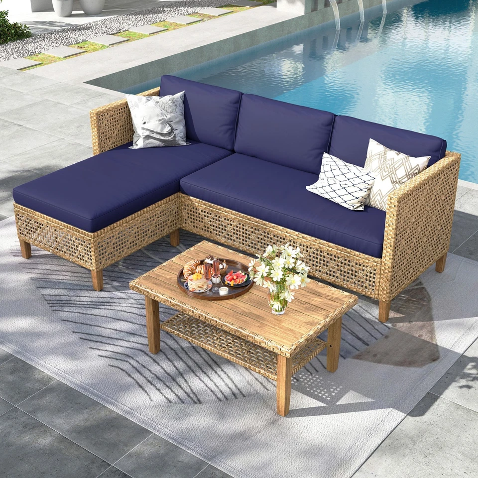 Conjunto de móveis de pátio para área externa sofá de vime para área externa - Imagem 1 de 4