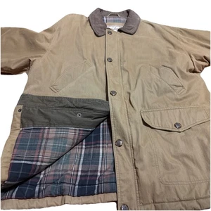 Vintage Woolrich Pheasant Hunting Jacket Mens L Brown Leather Collar Plaid Lined - Picture 1 of 20