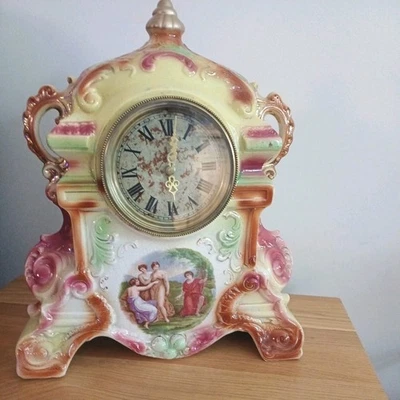 Large Rococo Antique Porcelain Mantle Clock case. Strasburg Ware. England.  - Image 1 of 4