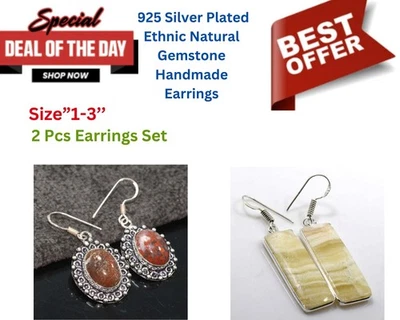 Roter Jaspis, Laguna Spitze Calcit 2 Stück Ohrringe Set | Kombi Set 1,5|2" GW - Bild 1 von 4