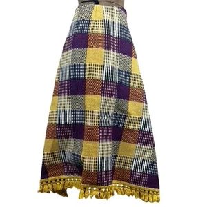 Vintage 70s Plaid Knit Skirt Womens (XS) Handkerchief Hem Tassel Fringe Lined - Picture 1 of 7