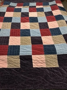 Vintage volle Größe lila Samt wie Quilt Patchwork Quadratmuster 80x80" - Bild 1 von 21