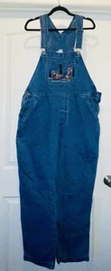 Vtg Christopher & Banks Embroidered Sledding Christmas Denim Bib Overalls Size L - Picture 1 of 6