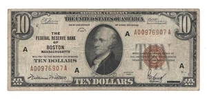 1929 $10 FRBN Boston Fr#1860-A VF - Picture 1 of 3