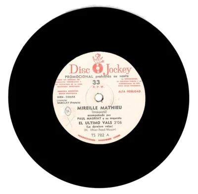 MIREILLE MATHIEU 45 La Derniere Valse Argentine Promo 7" 33t Chanson - Image 1 of 2