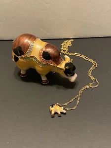 Kingspoint Jeweled Cow Trinket Box With Matching Necklace - Picture 1 of 12