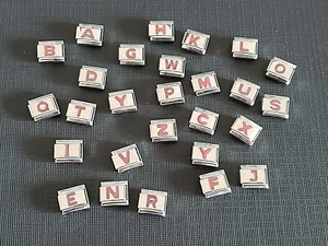 PINK ENAMEL LETTERS Italian Uberry Charm Link Stainless Steel 9mm - Picture 1 of 2