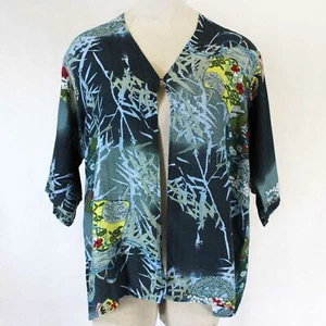 Citron Plus Clothing Japanese Bamboo Print Open Cardigan Blouse 0X Made In USA - Picture 1 of 12