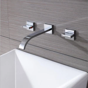 Wand montiert 3 Stk Badewanne Wasserfall Auslauf Hahn Chrom Mischbatterie - Bild 1 von 5