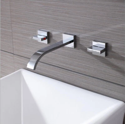  Wand montiert 3 Stk Badewanne Wasserfall Auslauf Hahn Chrom Mischbatterie - Bild 1 von 4