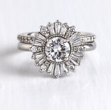 1.5Ct Round Cut Moissanite Cluster Engagement Wedding Ring 925 Sterling Silver