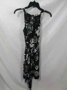 White House Black Market Womens Dress 0 Black Floral Strap Belted Button White - Picture 1 of 10