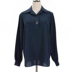 Lafayette 148 NY NWT Collared Long Sleeve Blouse Size XS in Midnight Blue - Picture 1 of 8
