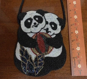 Vintage Beaded Purse Small Panda Bear Handbag Pocketbook - Excellent Beadwork - Picture 1 of 4