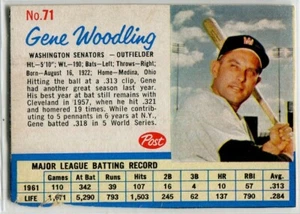 1962 Post Cereal #71 Gene Woodling Washington Senators - Picture 1 of 2