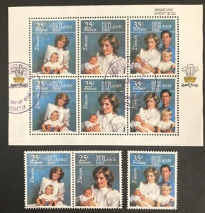 New Zealand 1985 Health "Princess Di & Family" FDI Mini Sheet + 3 Used Stamps - Picture 1 of 1