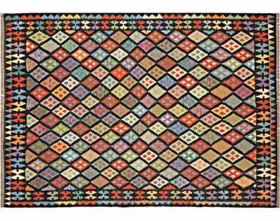 Afghan Maimana Kelim Teppich 200x300 Handgewebt Bunt Geometrisch Handarbeit x - Bild 1 von 4