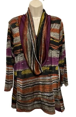 Top vintage Suzie XL túnica multicolor brillante capucha cuello rayas  Foto 1 de 4