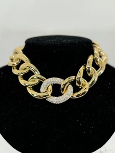 GIVENCHY Paris Gold Chunky Heavy Link Rhinestone Runway Statement Necklace 16" - Picture 1 of 10