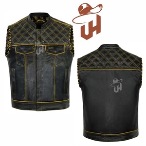 Gilet da equitazione uomo nero e giallo - gilet moto classico in pelle - Foto 1 di 7