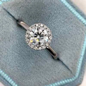 2Ct Round Cut Lab Created Diamond Halo Women Ring 14k White Gold Plated - Picture 1 of 4