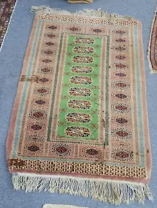 Vintage 2' x 3' Superfein Handgeknüpft Wolle Bokhara Orientalisch Grün Vorleger - Bild 1 von 8