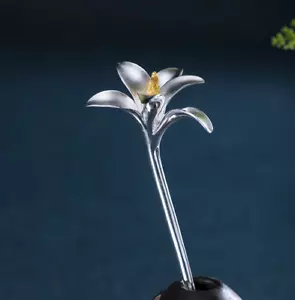 925 Silver Flower Hairpin Hair Stick Women Ethnic Style Hanfu Cosplay Headwear - Foto 1 di 8