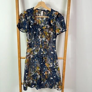 Xhilaration Dress Womens Extra Small Multicoloured Floral Sheer Short Sleeve - Picture 1 of 10