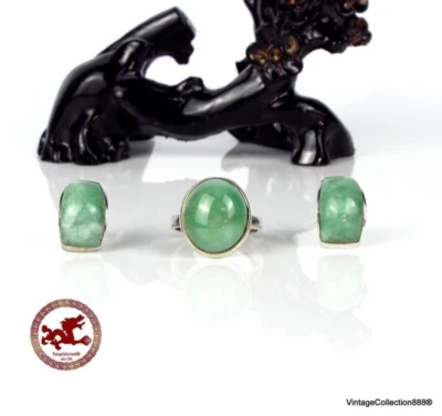 Ring & earrings set "Jade- Silver 925" matching green color, Jadeite  - Image 1 of 4
