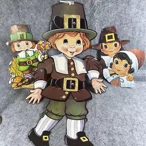 3 Vintage Beistle Co Pilgrim Thanksgiving Die Cut Cutout Decorations - Picture 1 of 11