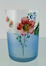 Emailliertes Glas /Vase  blau satiniert   floraler Malerei Handarbeit