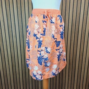 White Stuff Skirt Orange Floral UK 18 Above Knee Lined 100% Linen Draw Waist - Picture 1 of 10