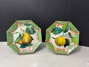 Set of 2 Vintage John Derian Signed 8-5/8" Decoupage Pears Apple Octagon plates - Picture 1 of 9