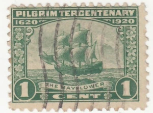 USA 1920. The Mayflower. Pilgrim Tercentenary Issue 1c Green Used LH. OG Sc #548 - Picture 1 of 2