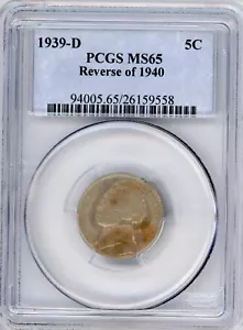 1939-D Rev 40 Jefferson Nickel 5c PCGS MS65 - Picture 1 of 2