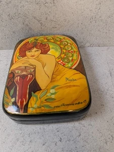 Scatola in lacca russa dipinta a mano • Design Mucha Art Nouveau • Firmata - Foto 1 di 10