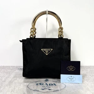 PRADA Hand Bag Tote Purse Logo Nylon Black Authentic - Picture 1 of 24