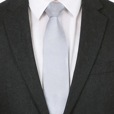 Gravata MF Firenze branca quadriculada padrão sofisticado tecido de seda italiano clássico - Imagem 1 de 4