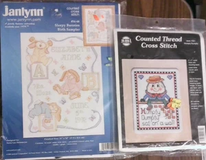2 KITS Sleepy Bunnies Birth Sampler cross stitch Janlynn & Humpty Dumpty 931 - Picture 1 of 2