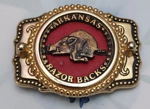 Arkansas Razorbacks & Logo Dress Belt Buckle Goldtone 2.5in. Length Made in USA - Picture 1 of 12