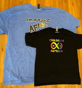 wickedstickerz .com Child Black Autism shirt w/Symbol SZ L w/ Adult SZ 4X - Picture 1 of 4