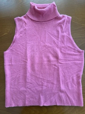 Suéter Ann Taylor 2 Capas 100% Cachemira Rosa Cuello Alto Sin Mangas Talla Grande Foto 1 de 4