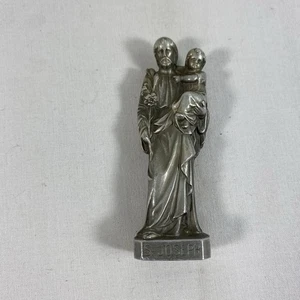 "Estatua de San José y el Niño 3"" tamaño bolsillo metal" - Imagen 1 de 5